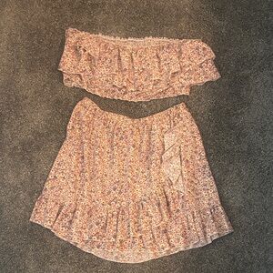 SHEIN Floral Ruffle Skirt Set in Pink and Purple